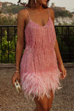 Zjkrl Feather&Sequined Sweet Mini Dress