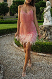 Zjkrl Feather&Sequined Sweet Mini Dress