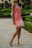Zjkrl Feather&Sequined Sweet Mini Dress