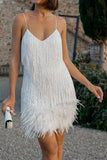 Zjkrl Feather&Sequined Sweet Mini Dress
