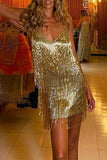 Sequined Smart Tassel Backless Mini Dress