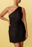 Zjkrl Minimalism One Shoulder Linen Mini Dress