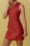Zjkrl Minimalism One Shoulder Linen Mini Dress
