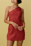 Zjkrl Minimalism One Shoulder Linen Mini Dress