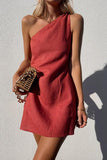Zjkrl Minimalism One Shoulder Linen Mini Dress