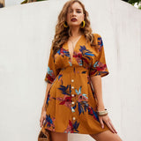 Zjkrl - Elegant Ladies Dress For Woman Summer Sexy Deep V-neck Backless Single-breasted Lace Up Dress Casual Beach Vacation Dresses