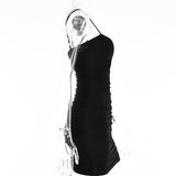 Spaghetti Strap Ruched Dress Women 2023 Spring Sexy Slim Elegant Clubwear Solid Sleeveless Backless Sheath Dress Female