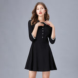 Taoyizhuai smart little black dress women spring and autumn new style small fragrance waist slim polo long sleeve Hepburn dress