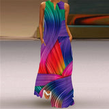Ladies Spring Summer Long Dress Women Black Sleeveless V-neck Loose Party Dresses Casual Face Print Vintage Beach Dress