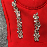 New Women&#39;S Fashion Bead Chain Crystal Design Long Dress Sexy Sleeveless Backless Celebrity Party Bandage Dress