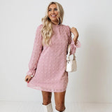 Woman Clothes Long Sleeve Solid Dress Fashion Dot Pom Pom Dress New Loose Casual Dress Vestidos Elegant A Line Lady Dress