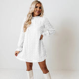 Woman Clothes Long Sleeve Solid Dress Fashion Dot Pom Pom Dress New Loose Casual Dress Vestidos Elegant A Line Lady Dress