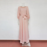 Zjkrl - Casual O-Neck Belt A-Line Long Dress Autumn Lantern Sleeve High Waist Elegant Party Floor-Length Dresses For Women