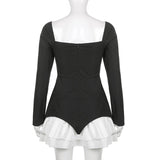 Zjkrl Patchwork Slim Ball Gown A-Line Dress Vintage Quare Collar Long Sleeve Mini Dresses For Women Elegant Fashion Lady