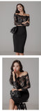 new arrival fashion korean spring midi party dress women OL temperament lace perspective sexy off-shoulder holiday pencil dress