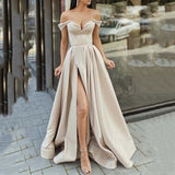 Zjkrl Summer Women Off Shoulder Strapless Club Party Dress Spring Elegant Slash Neck Backless Maxi Dress Short Sleeve Split Lady Dress