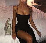 Zjkrl - Articat Long Backless Maxi Dress Women Spaghetti Strap High Split Bodycon Bandage Summer Dress Elegant Slim Party Dress Vestidos
