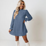 Woman Clothes Long Sleeve Solid Dress Fashion Dot Pom Pom Dress New Loose Casual Dress Vestidos Elegant A Line Lady Dress
