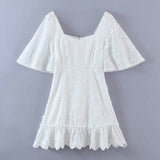 Zjkrl - Fancy A Spritz Square Neck Mini Dress in White Embroidery