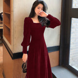 Zjkrl Vintage Black Velvet Dress 2023 Women Autumn Winter Warm Long Sleeve Maxi Dress French Elegant V-Neck Party Dresses