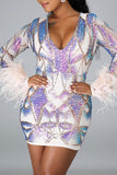 Sequined Party V Neck Mini Dress