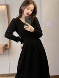 Zjkrl - Knitted Dress Women Casual Long Sleeve Vintage Elegant Office Sweater Dress Female 2023 Spring One-piece Dress Korean Outerwear