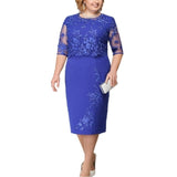 Zjkrl Elegant Lace Plus Size Evening Dress Scoop Neck Half Sleeve Wedding Guest Party Gowns Short Mother Of The Bride Dresses