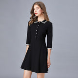 Taoyizhuai smart little black dress women spring and autumn new style small fragrance waist slim polo long sleeve Hepburn dress