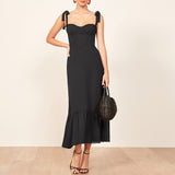 Zjkrl - Dresses For Women 2023 Elegant Vintage Floral Dress Frill Sweetheart Neck Sleeveless Strap Tie Ruffle Hem Summer Beach Dress