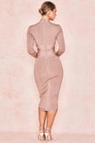 Zjkrl Bodycon Dress Rayon High Quality Turtleneck Long Sleeve Lace Up Bandage Dress Ribbed Knee-Length Sexy Vestidos Dobanmbd