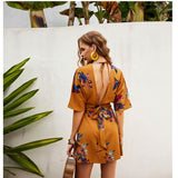 Zjkrl - Elegant Ladies Dress For Woman Summer Sexy Deep V-neck Backless Single-breasted Lace Up Dress Casual Beach Vacation Dresses