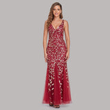 Sleeveless V-neck Tulle Sequins Cocktail Dresses V-back Mermaid Party Prom Gowns Women Formal Occasion Embroidered Robe Vestioes