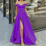 Zjkrl Summer Women Off Shoulder Strapless Club Party Dress Spring Elegant Slash Neck Backless Maxi Dress Short Sleeve Split Lady Dress
