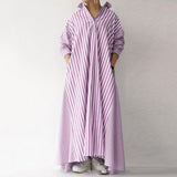 Zjkrl - Autumn Casual Loose Maxi Dress Women Vintage Turn-down Collar Striped Shirt Boho Beach Wedding Long Office Vestidos