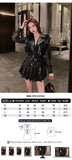 Zjkrl - Fashion Korean 2 Piece Outfit Women Y2K Chic Casual Sexy Zipper Vest Tank Coat Sparkly Gold Print Mini Dress Slim Party Club Set