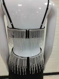 Zjkrl Sexy Spaghetti Tassel Diamond Tight Dress Maxi Club Luxury Bodycon Dress Backless High Slit Dress Celebrity Evening Party Dress