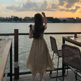 Zjkrl 2023 Summer Vintage Strap Dress Women Sleeveless Design One Piece Dress Korean Fahion Bandage Beach Party Midi Dresses Female