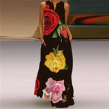 Vintage Print Women Sundress 2023 Summer Fashion Sexy V-neck Sleeveless Long Dresses with Pocket Casual Lady Maxi Dress Vestidos