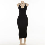 Zjkrl New Summer Dresses Women Sling V-neck Slim Fit Bodycon Long Dress Sleeveless Backless Elegant Sexy Club Bag Hip Party Dress Evening Dresses