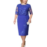 Zjkrl Elegant Lace Plus Size Evening Dress Scoop Neck Half Sleeve Wedding Guest Party Gowns Short Mother Of The Bride Dresses
