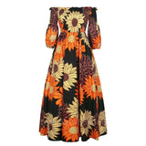 Zjkrl African National Print Party Dress Women Casual Sexy Slash-neck Lady Maxi Dress New Vintage Long-sleeved Loose Elegant Dress
