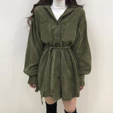 Women Vintage Front Pockets Sashes A-line Dress Lantern Sleeve Turn Down Collar Solid Party Dress Winter Casual New Dress