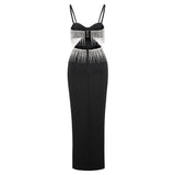 Zjkrl Sexy Spaghetti Tassel Diamond Tight Dress Maxi Club Luxury Bodycon Dress Backless High Slit Dress Celebrity Evening Party Dress