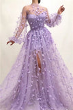 Zjkrl Women&#39;s Fashion 3D Flower Embroidered Mesh Tulle Dress Party Night Nightclub Purple Gauze Evening Prom Dress Female See Through