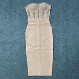 New Women&#39;S Fashion Bead Chain Crystal Design Long Dress Sexy Sleeveless Backless Celebrity Party Bandage Dress