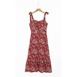 Zjkrl - Dresses For Women 2023 Elegant Vintage Floral Dress Frill Sweetheart Neck Sleeveless Strap Tie Ruffle Hem Summer Beach Dress