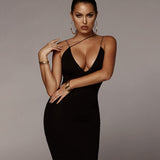 Zjkrl New Summer Dresses Women Sling V-neck Slim Fit Bodycon Long Dress Sleeveless Backless Elegant Sexy Club Bag Hip Party Dress Evening Dresses