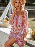 Zjkrl - Bohe Vintage Floral Print Tassel Loose Summer Dress For Women Casual V-neck Ruffles Mini Dress Female Spring Holiday Party Dress