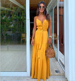 V Neck Button White Beach Dress Belt High Waist Casual Vintage Vestidos Summer Women Holiday A Line Sling Party Long Dress Femme