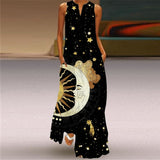 Vintage Print Women Sundress 2023 Summer Fashion Sexy V-neck Sleeveless Long Dresses with Pocket Casual Lady Maxi Dress Vestidos